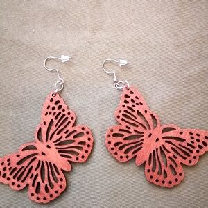 Handmade Natural Wood Butterfly Earrrings